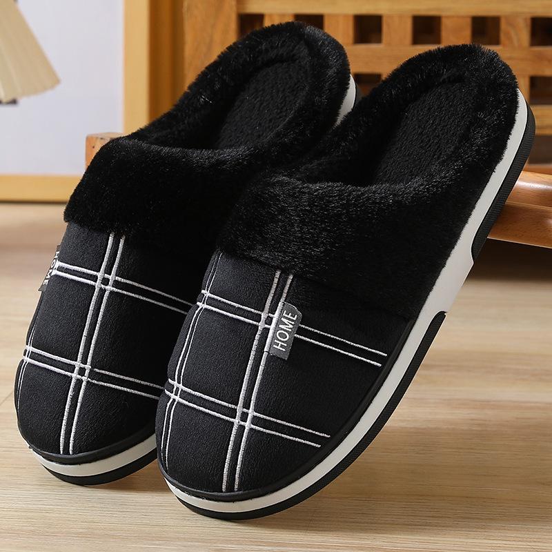 Men's Large Fur-Lined Cotton Slippers, Winter Warm, Sizes 45-48