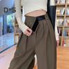 Women Suit Pants Straight Wide Leg Loose High Waist Solid Color Formal OL Commute Full Length Fasten Tape Adjustable Waist Lady Formal Trousers