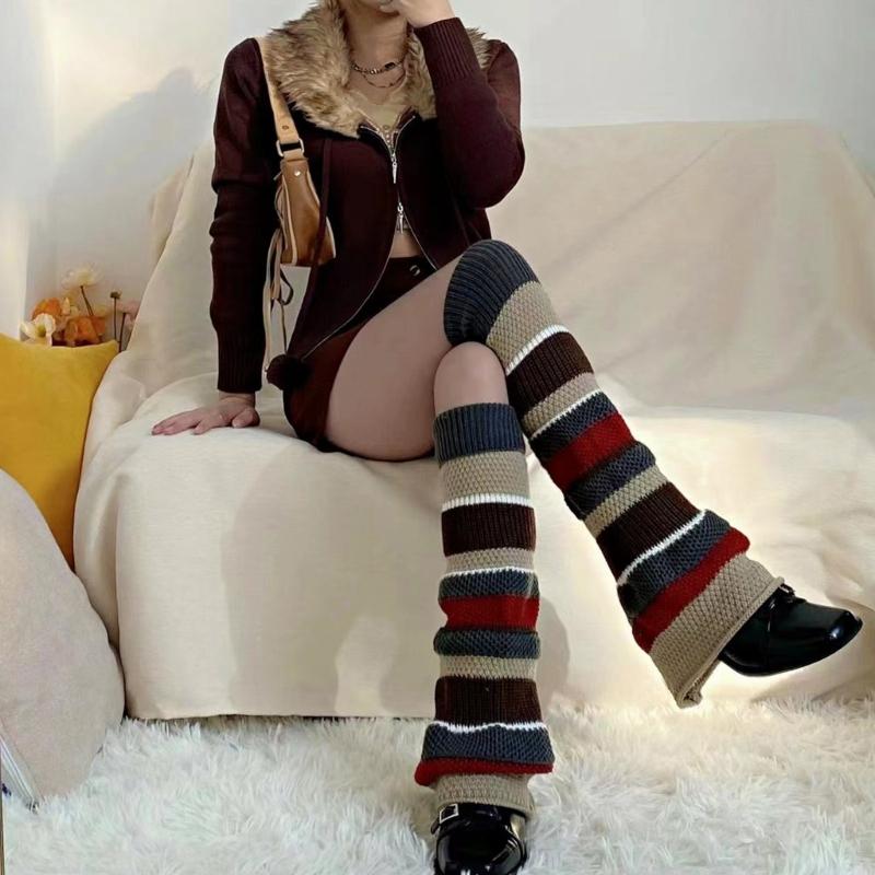 Beenwarmers voor Dames en Meisjes Lolitas Beenwarmer Gestreept Gebreide Lange Beensokken Gothic Harajuku Beenbedekking Sokken