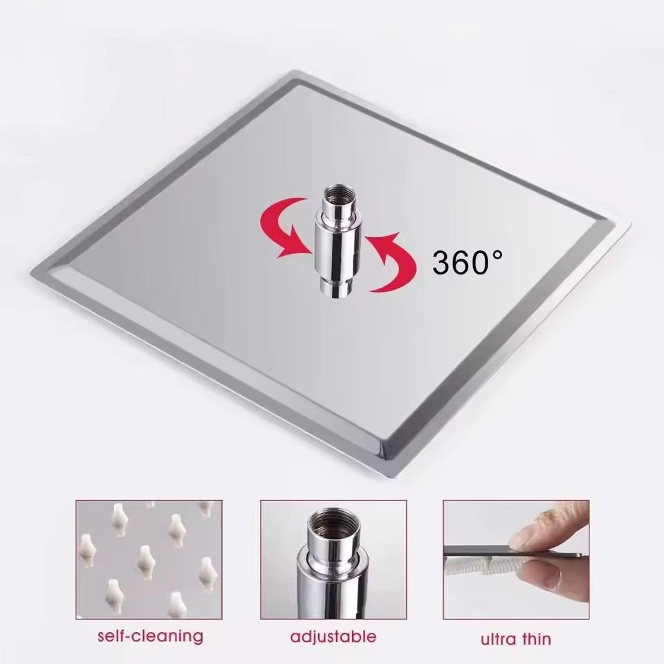 8" 10" 12" Square Round High Pressure Stainless Steel Shower Head Black Silver Golden Large Flow Pressure Boosting Design Shower