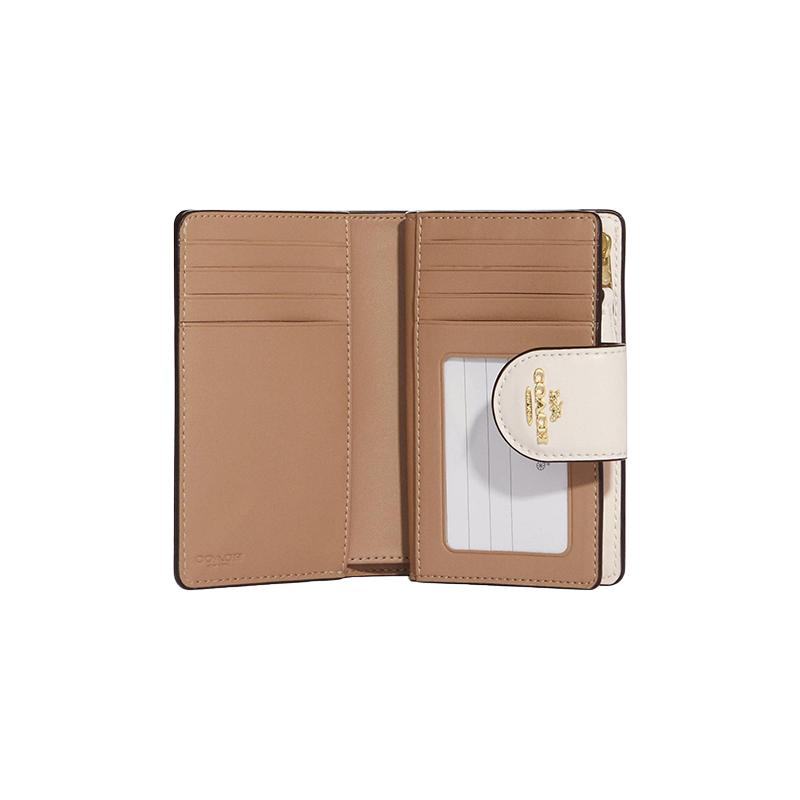 COACH Corner Zip 13 Snail print multi-card slot snap closure Smooth leather and coated canvas Card holder wallet Women's Chalk White