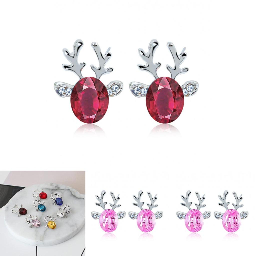 Christmas Reindeer Earrings With Crystal Gemstone For Women Fashion Jewelry