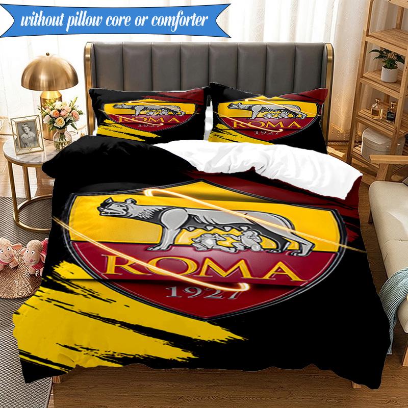 3PCS Rome Wolf Football club Printed Soft Bedding Set,Including 1pc Duvet Cover And 2pcs Pillowcases Perfect for Bedroom, Dormitory, Fan gift