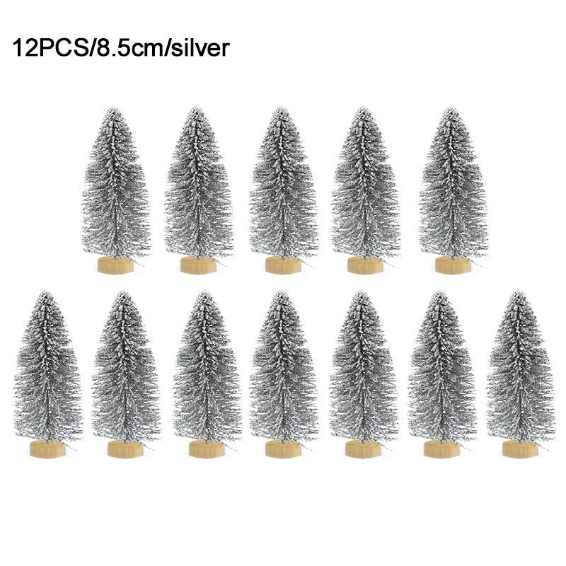 12pcs Mini Christmas Tree Pine Tree DIY Christmas Decorations For Home Table Navidad Xmas Ornaments New Year Decor Kids Gift