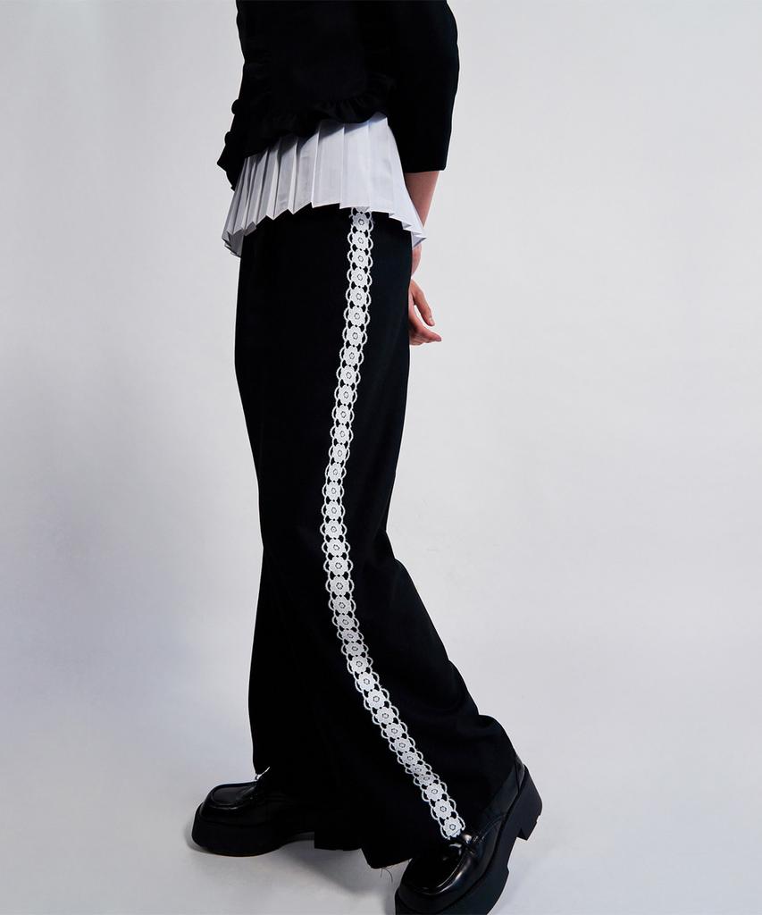 WOVEMENT Lace Trim Low-Rise Wide Pants Black Wbcspa004Bk