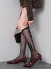 Spring and Summer Vintage Fishnet Stockings Hollow Knee High Socks Floral Pattern Lace Jacquard Slimming Calf Socks for Women