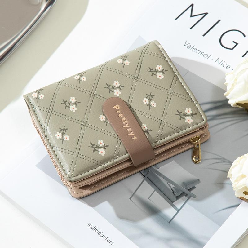 Women Wallets Floral Print Multi-Card Short Wallet, Card Holder, Leather Clip, Coin Purse