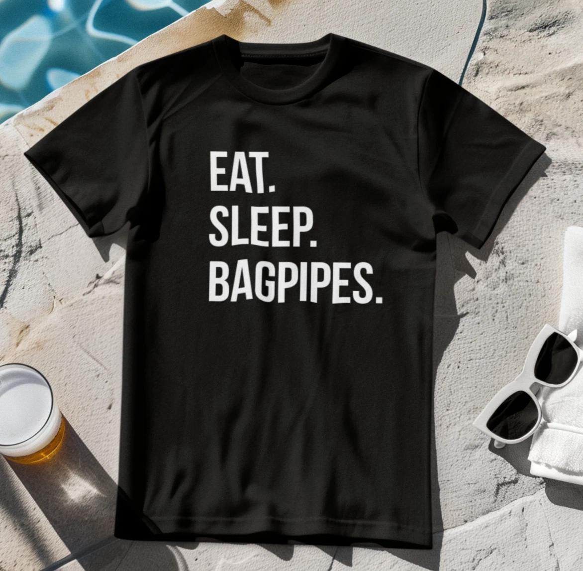 EAT SLEEP BAGPIPES T-Shirt - pipes Scottish Irish piper instrument folk tartan 2XL