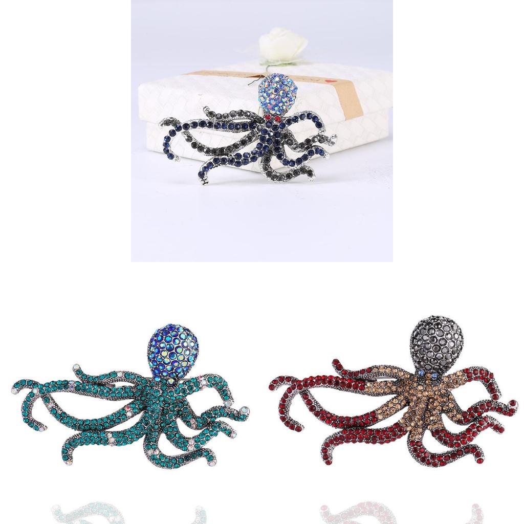 Vintage Ocean In Spired Alloy Octopus Brooch With Rhinestone Embellishments For Fashion Accessory