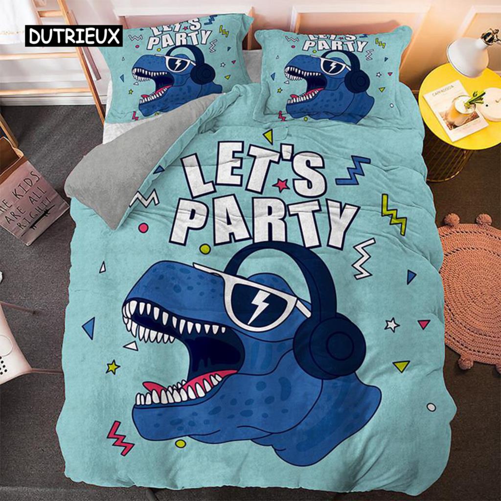 Cartoon Dinosaur Duvet Cover Set Dinosaur Theme Toddler Twin Bedding Set Microfiber Green Dinosaur Hello Bro King Quilt Cover