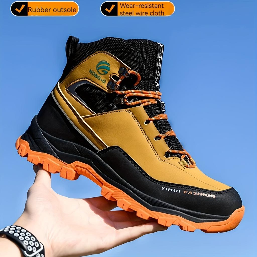 Men's Steel Toe High Top Work Boots Comfy Non Slip Vintage Lace Up Shoes for Men's Outdoor Work Out Activities Men Safety Shoes