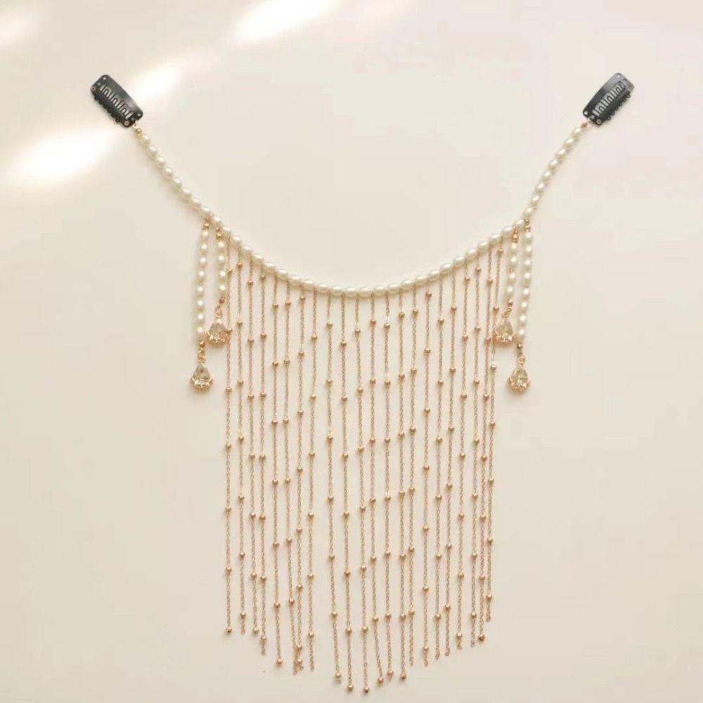 Tassel Hanfu Face Chain Pearl Mysterious Veil Luxury Golden Fairy Mask  Women