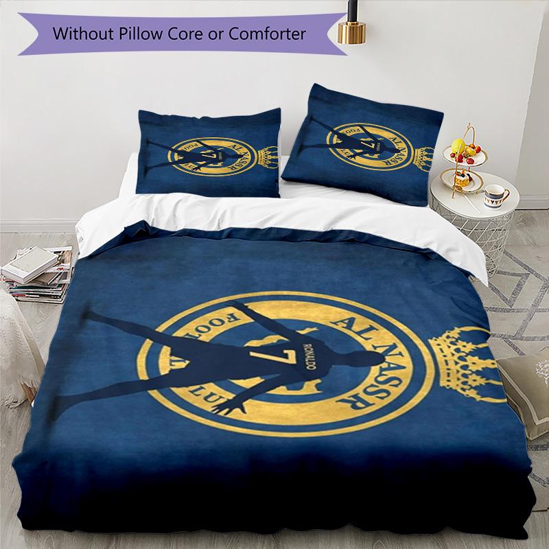 Al-Nassr Football Club Crest Printed Pattern Duvet Cover Set – includes 1 duvet cover and 2 matching pillowcases Bedroom decor Christmas gifts
