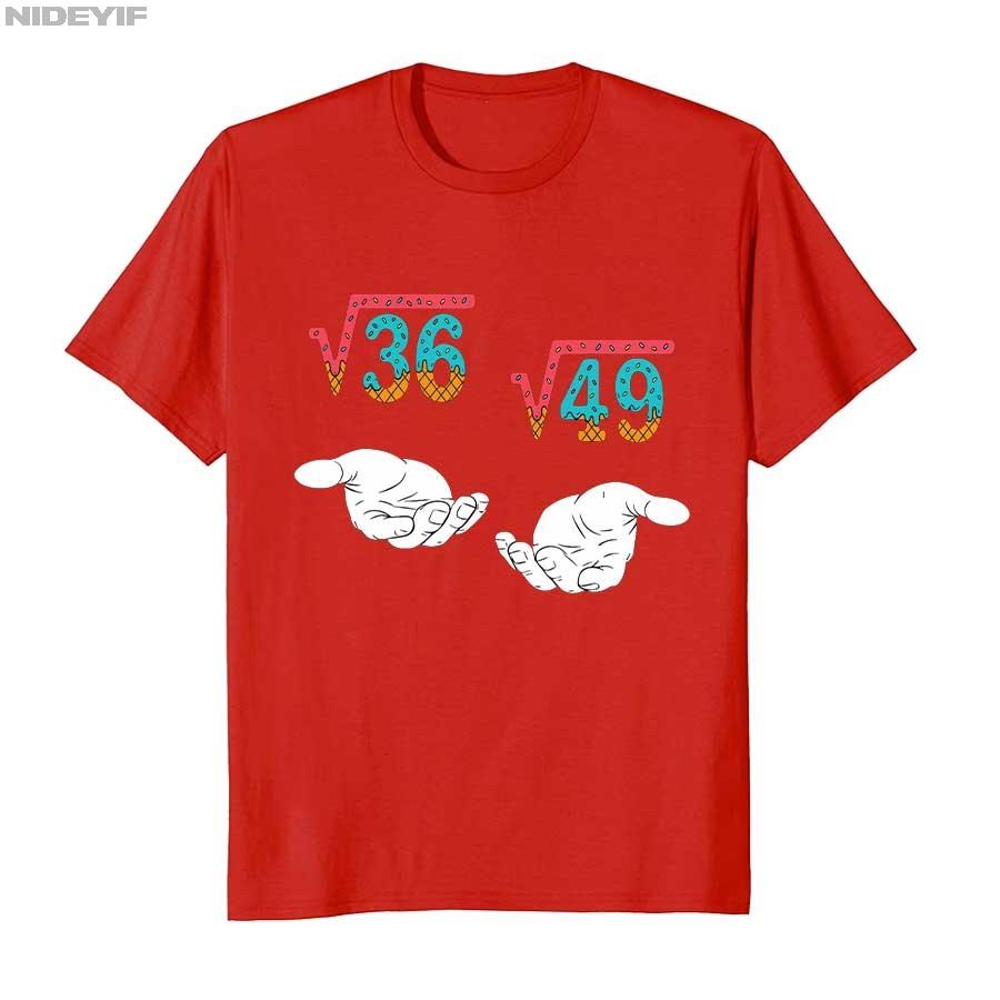 Square Root 36 49 Meme 67 Ice Cream Drip Math Teacher T-shirt For Men Women 100% Cotton T Shirts Short Sleeve Tops 1004-1