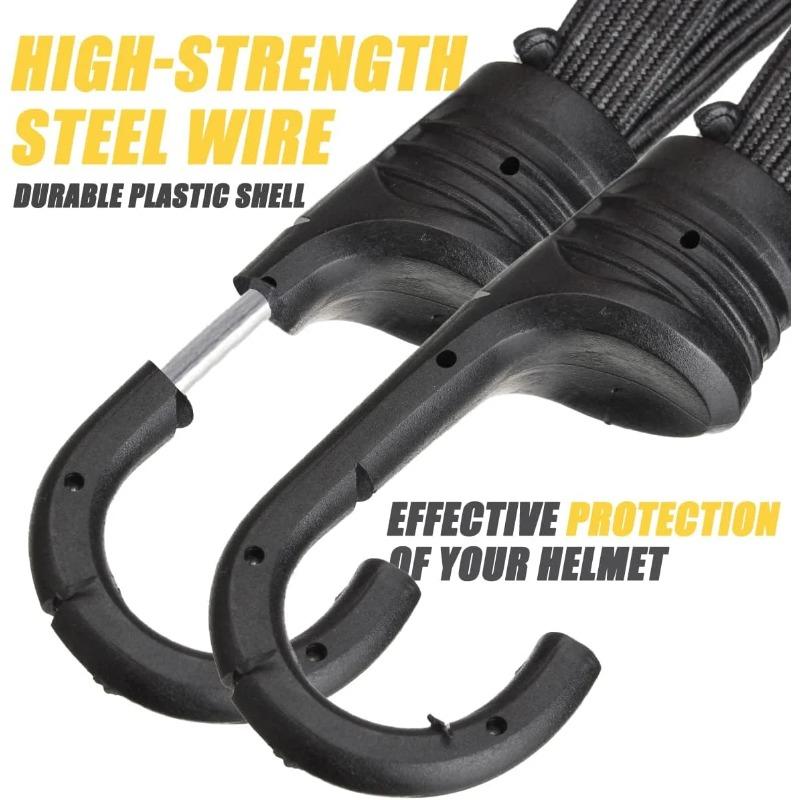 60/90cm Retractable Motorcycle Helmet Strap - Elastic Luggage Hook with Quick-Release Buckle for Secure Storage (Black)