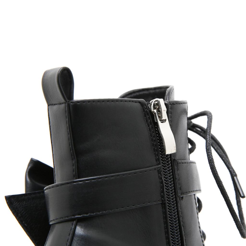 Gdgydh Modische Damen-Ankle Boots mit Schleife Schnürung Blockabsatz 14cm Plateau-Schuhe Reißverschluss seitlich Damen Kurzstiefel Süßes Cosplay