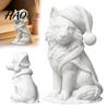 White Wolf Statue 3D Printed Figurine, Cute Christmas Animal with Santa Unique Holiday Present Hat And Scarf for Tabletop, Mantel Shelf Home