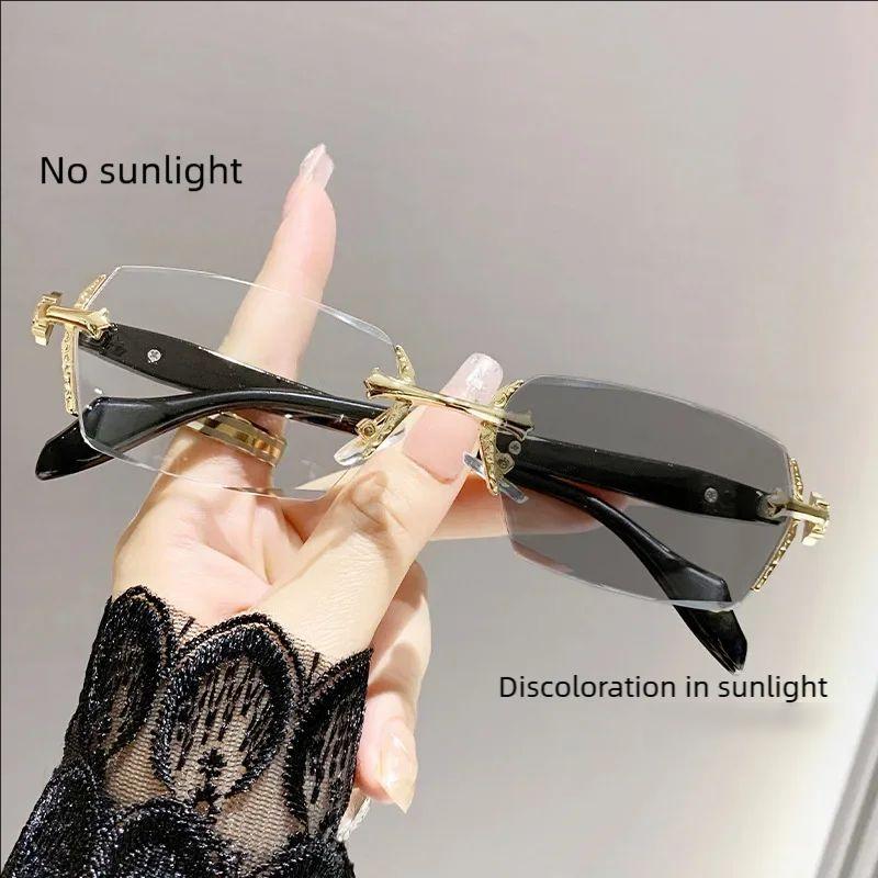

New Fashion Grey Color-changing Edgeless Reading Glasses For Women s Anti-blue Light Reading Glasses 60010-1 0