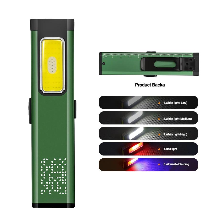 Portable EDC Tactical Flashlight 400LM USB Rechargeable Torch with Warning Led Emergency Magnetic Work Light for Camping Hiking