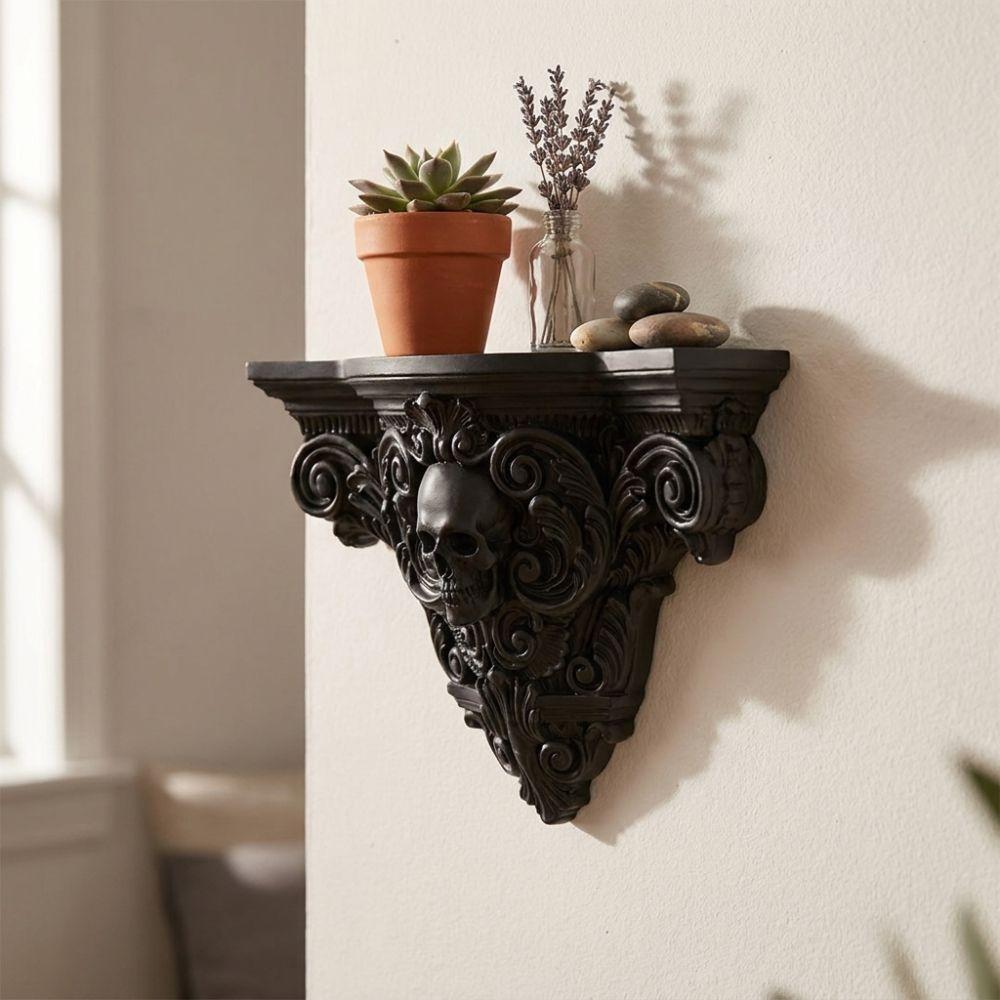 3D Printing Carved Skull Storage Shelf Vintage Style Art Skull Wall Rack Bedroom