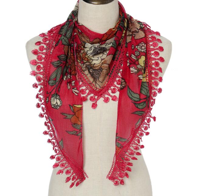 

Women Fashion Triangle Wrap Lady Shawl Colorful Lace Scarf Female Tassel Shawls Scarves Spring Summer Photo Props Accessories 48x144cm
