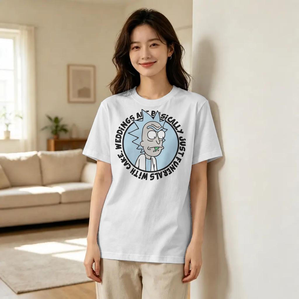 R-Rick and M-Morty Women T Shirts Cotton T-Shirts O Neck WEDDINGS ARE BASICALLY JUST FUNERALS WITH CAKE Tee Shirt Short Sleeve Tops