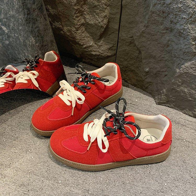 

Ретро-цвета, сочетающиеся с двойной шнуровкой, женские летние новые сетчатые дышащие универсальные повседневные немецкие кроссовки для тренировок 40 красный