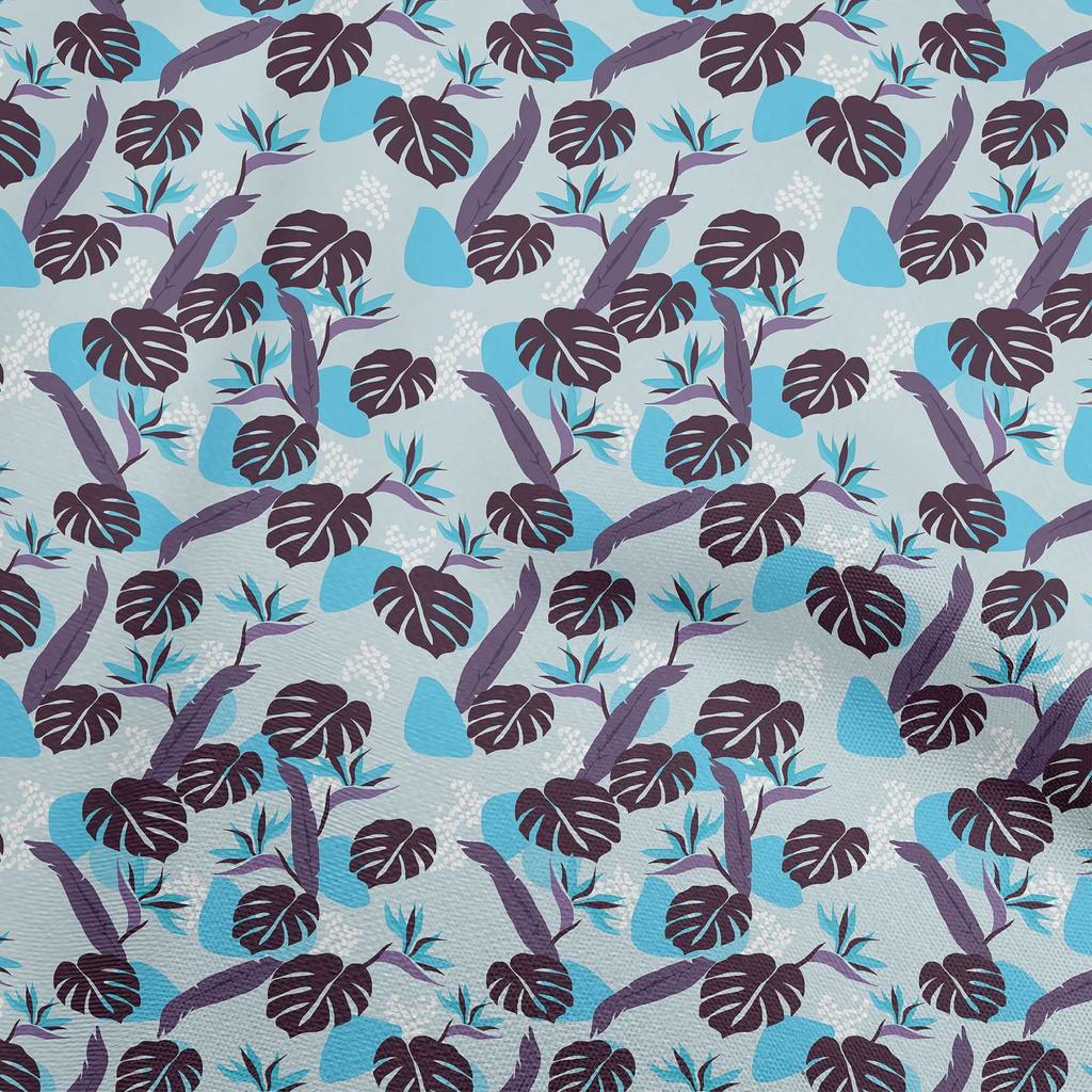 oneOone Cotton Poplin Blue Fabric Tropical Leaf Dress Material Fabric Print Fabric By The Yard 42 Inch