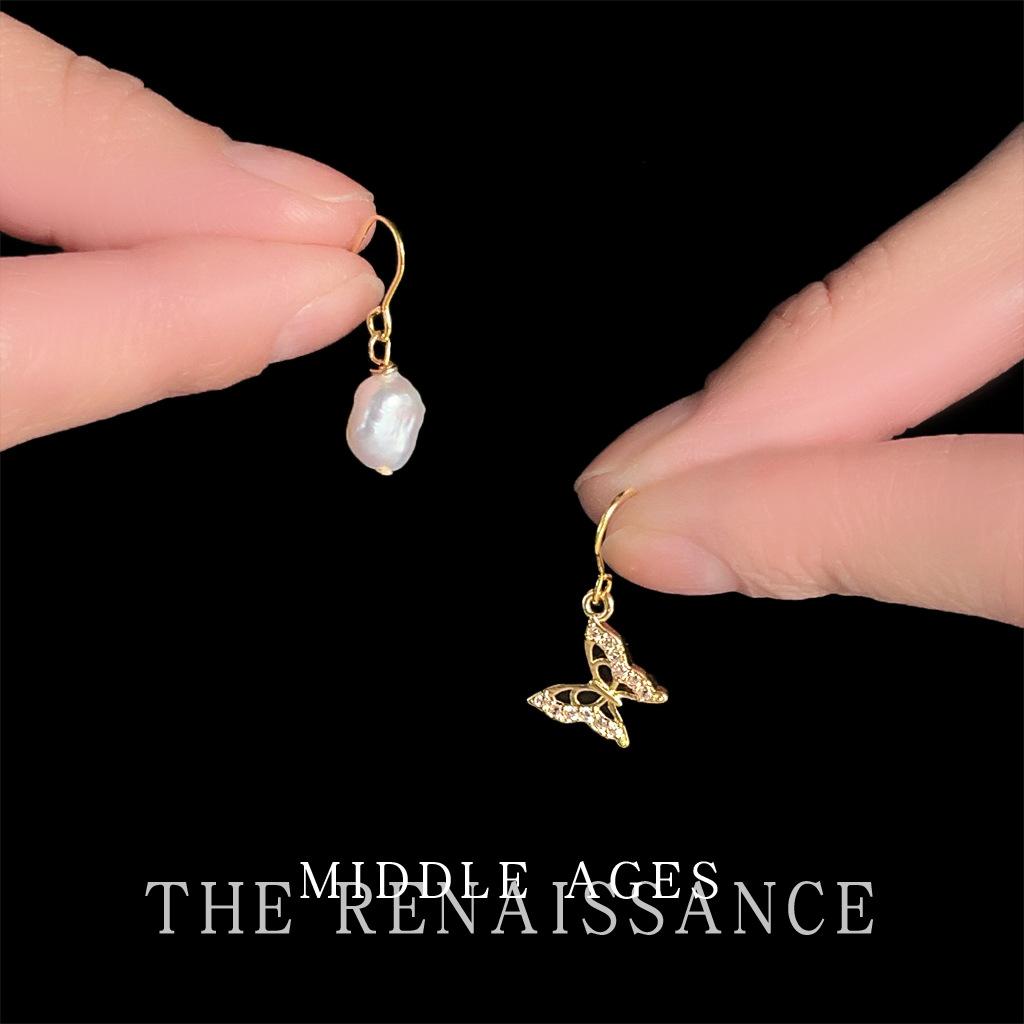 Легкие средневековые французские асимметричные серьги-крючки с пресноводным жемчугом, легкие роскошные придворные серьги