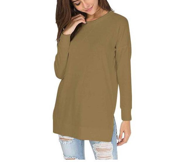 2024 Versatile Long-Sleeved European & American Solid Color Round Neck Casual T-Shirt