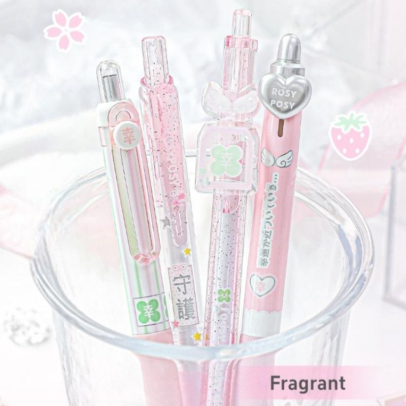 4pcs Good Luck Gel Pens Set Sweety Japanese Style 0.5mm Ballpoint Black Ink for Writing Student Back to School Kids Gift A3142