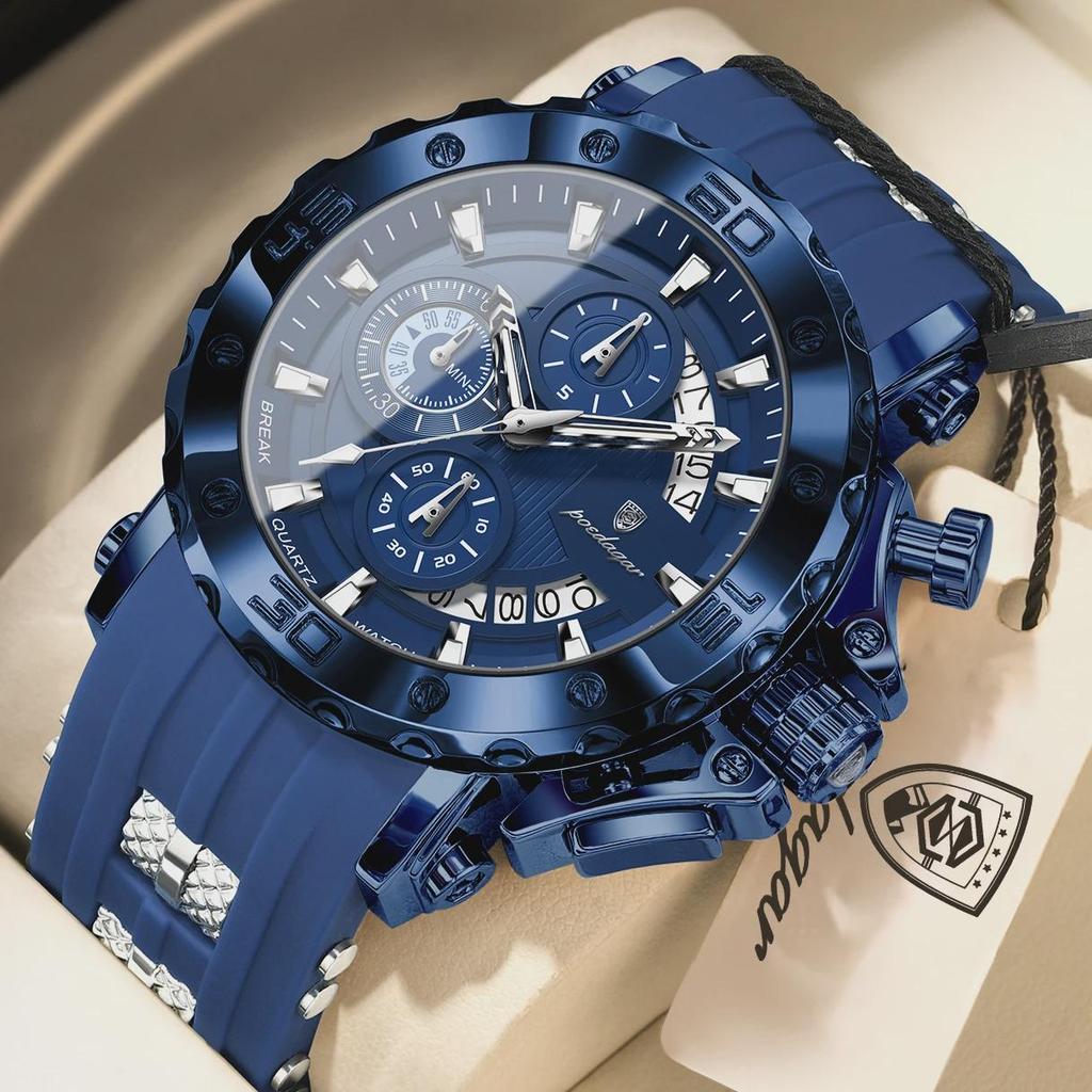 POEDAGAR Luxury Military Men Clock Luminous Waterproof Chronograph Date Men's Watch Silicone Quartz Sports Watches