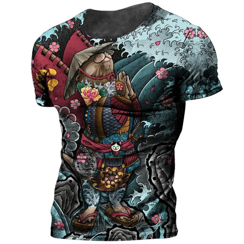 Shogunate Japanese Samurai Print Harajuku Fashion Men Round Neck Short Sleeve T-shirt Loose Comfortable Oversized Top Quick Dry