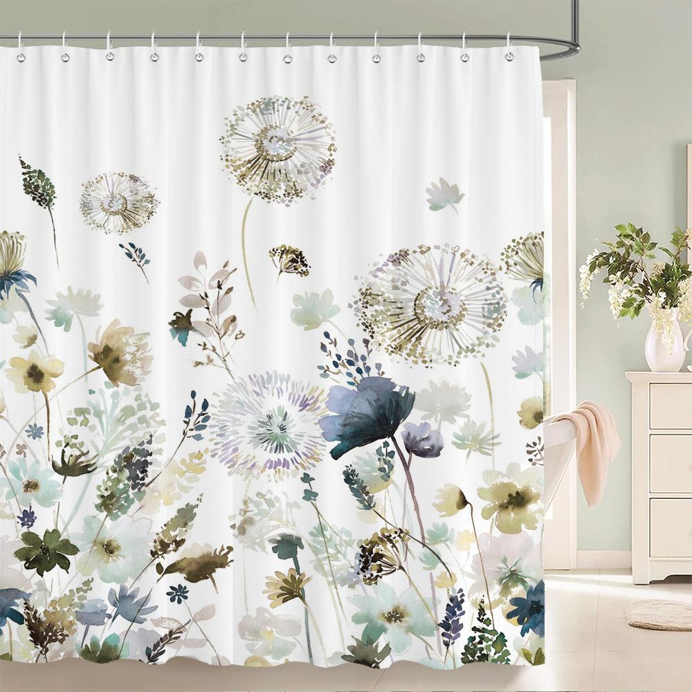 Green Plant Leaf Vines Flowers Shower Curtain Modern Nordic Minimalist Printed Polyster Home Decor Bathroom Curtain with Hooks