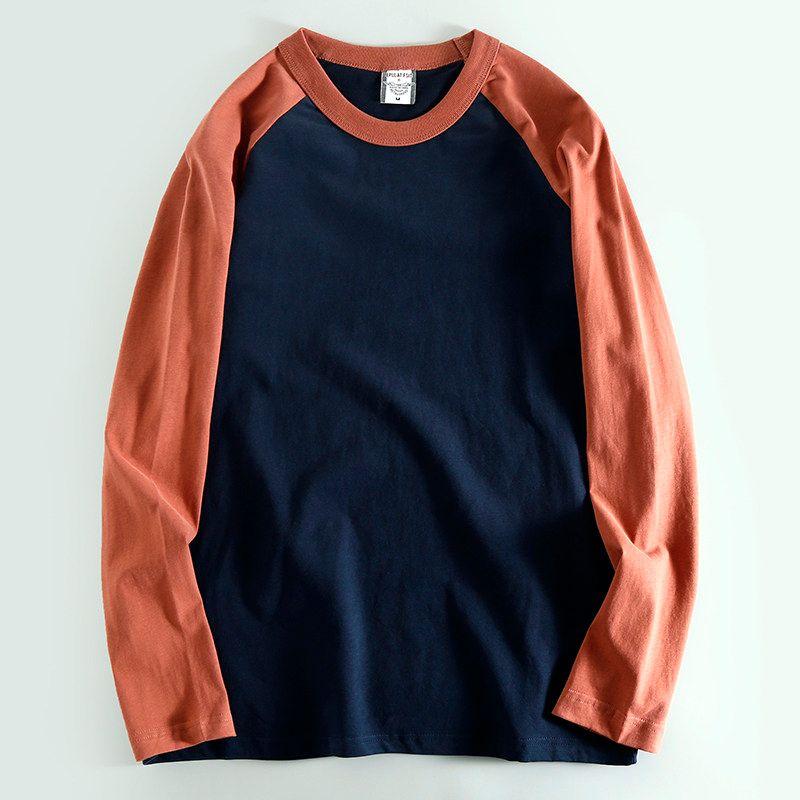 Trendiges japanisches gebürstetes Farbmatching lässiges Rinderprodukt Langarm-T-Shirt