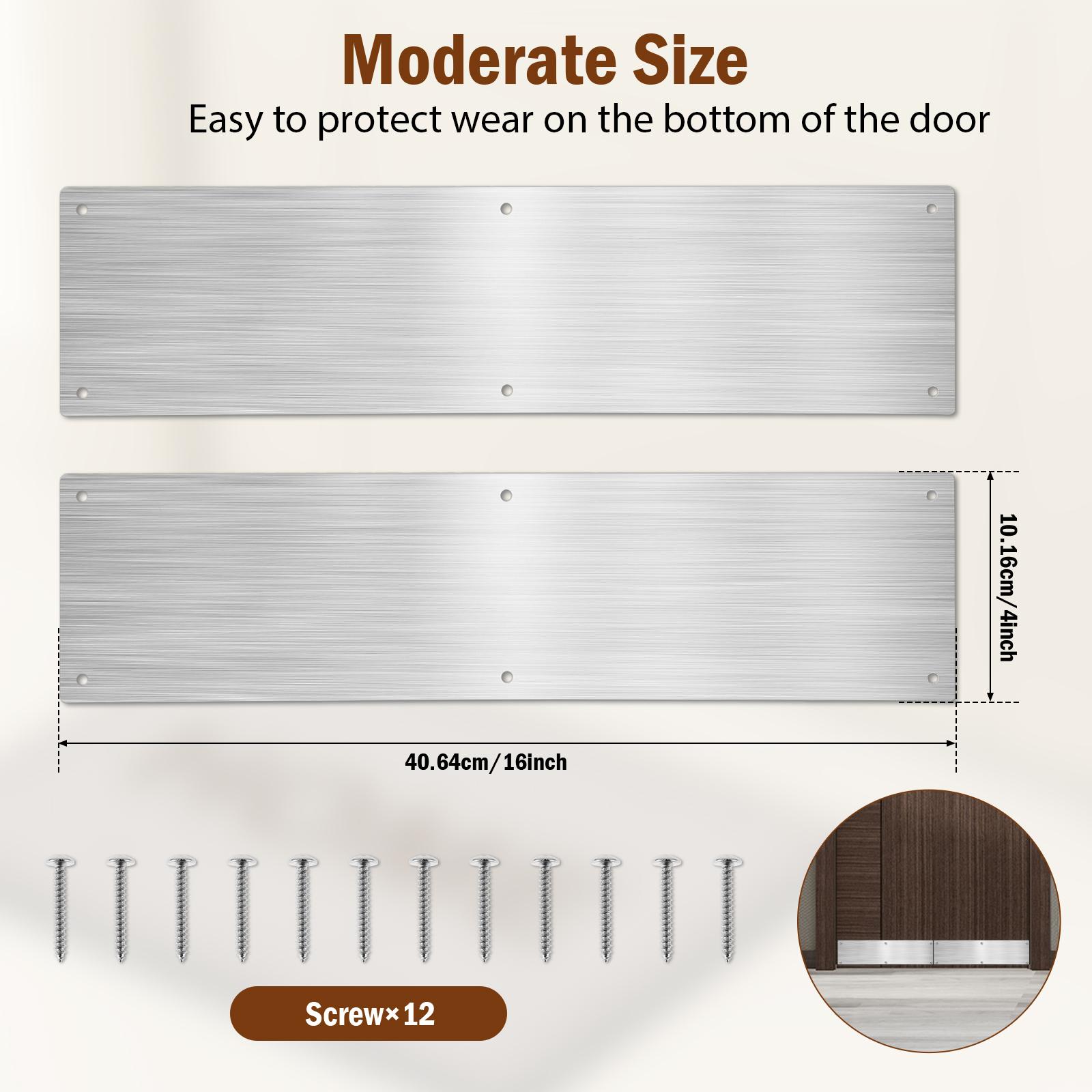 

2pcs 4 x 16 Inch Door Kick Plate Stainless Steel Anti-Corrosive Metal Door Plate for Dog Scratching Durable Door Protector 2pcs