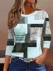 T-shirt da donna a maniche lunghe con stampa a quadri stampata in 3D, moda, girocollo, vestibilità regolare, top per le vacanze, il fine settimana, la primavera e l'autunno