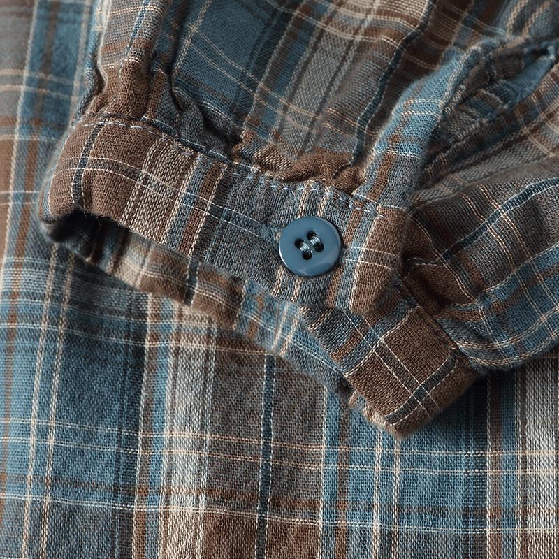 FAPAI Women's Pure Cotton Plaid Long-Sleeve Shirt