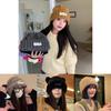 Trendy Womens Warm Knit Hat Winter Fluffy Rabbit Fur Beanie Letter Pattern