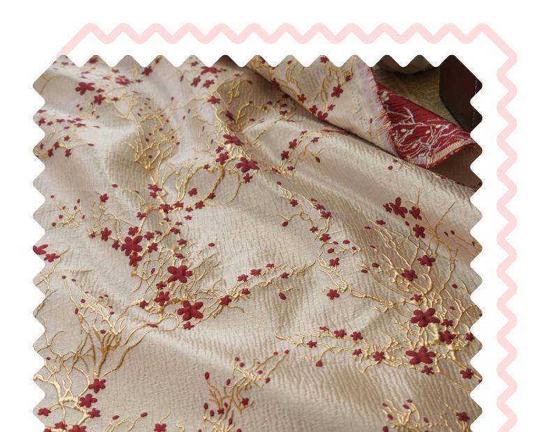 Elegant Women's Dress with Gold Embossed Thread and Red Floral Jacquard Fabric