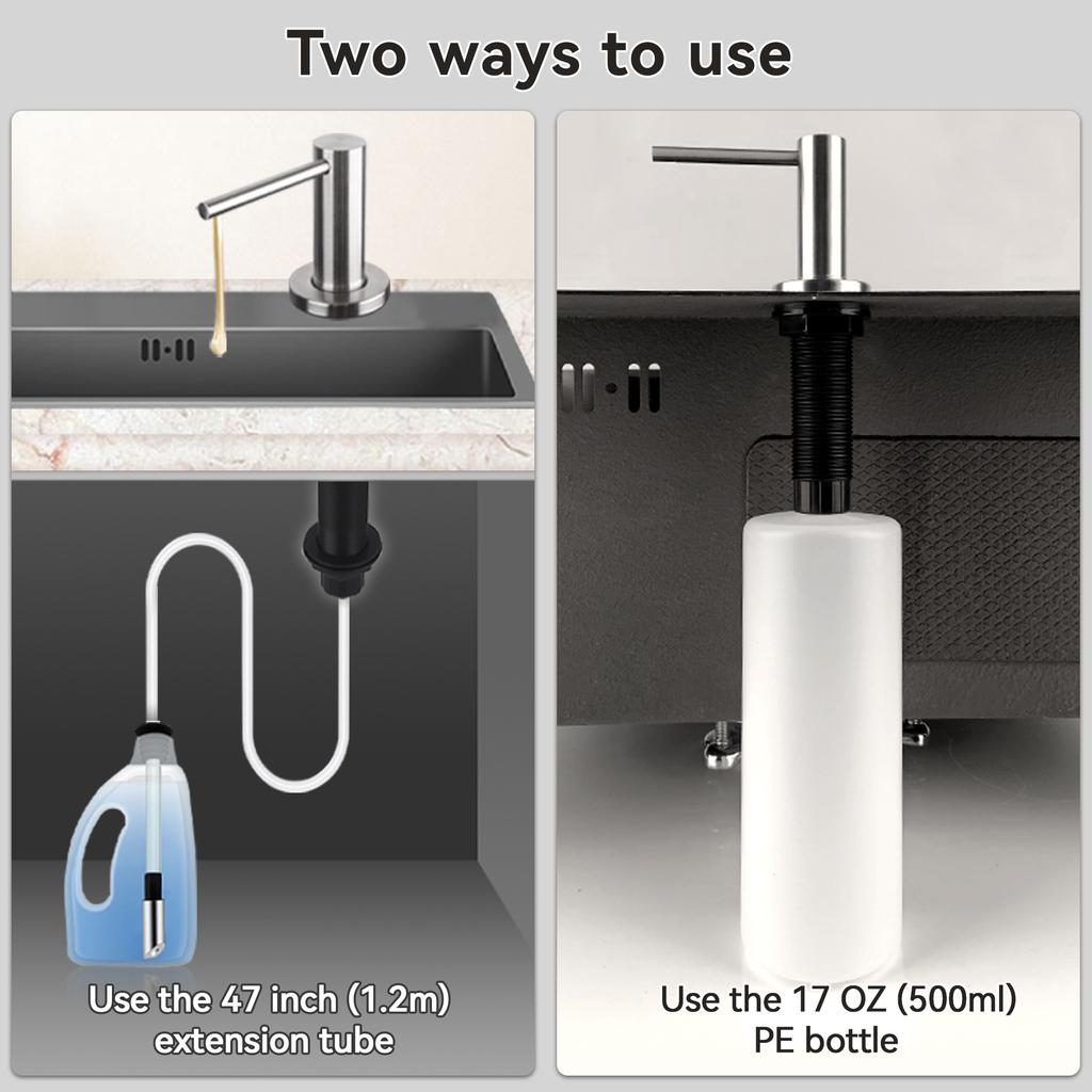 Solider Seifenspender aus 304 Edelstahl für Spülbecken mit 17 oz Flasche und 47 Zoll Verlängerungsschlauch-Set