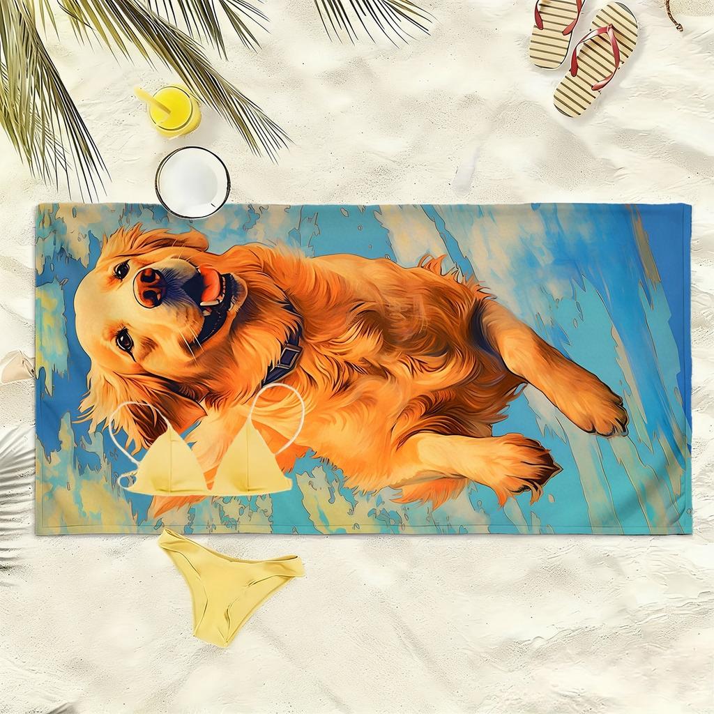 La serviette de plage en microfibre de polyester avec motif de golden retriever nageant est très absorbante, adaptée à la natation et aux sorties à la plage.