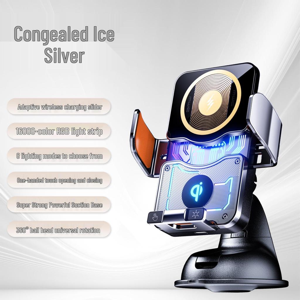 Magnetic Wireless Car Charger Mount with Ambient Lighting & Universal Vent Design, Compatible with All Cars.