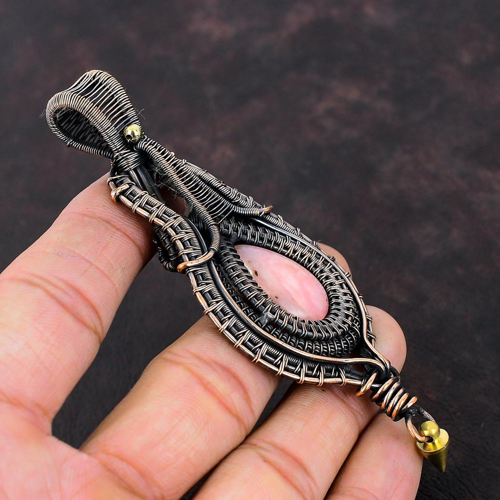 Pink Opal Pendant Copper Wire Wrapped Pendant Pink Opal Jewelry Natural Gemstone Pendant Handmade Pendant Dainty Copper Jewelry Gift For Her