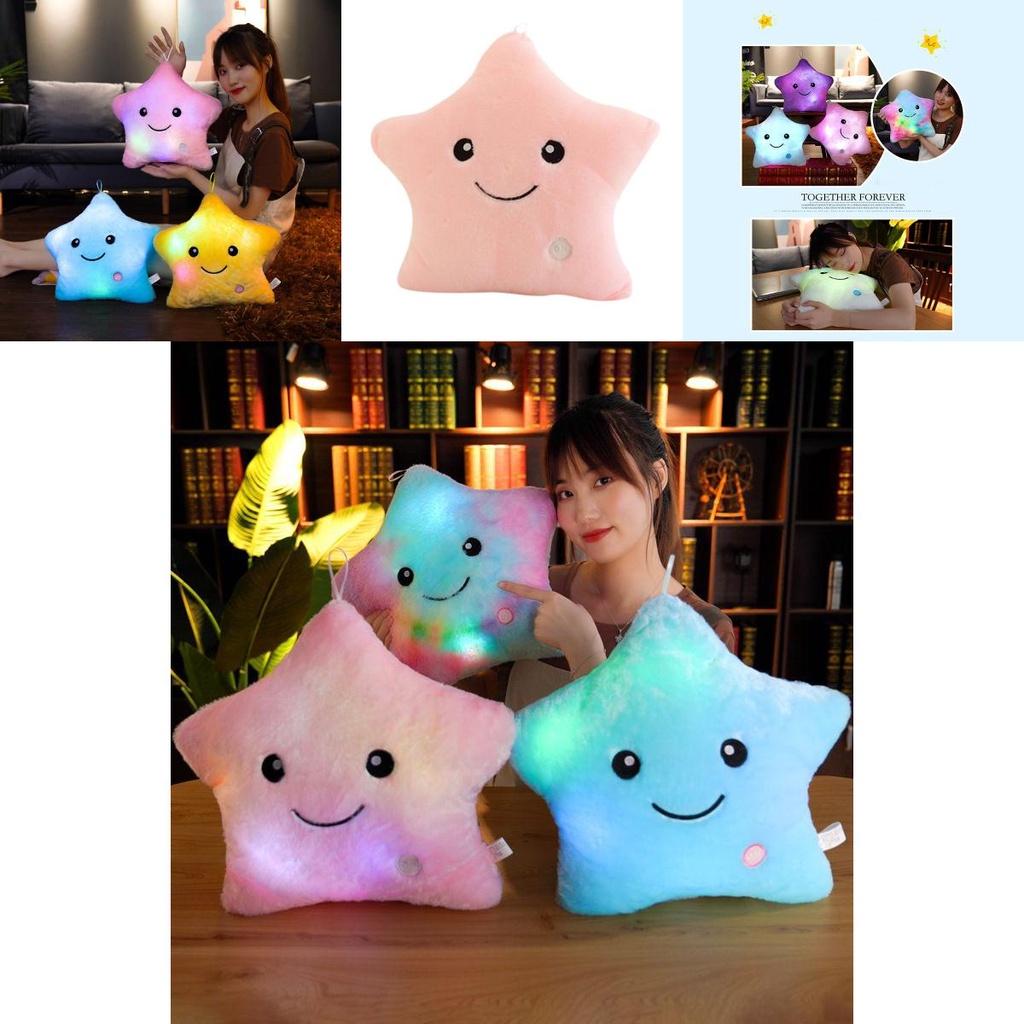 Luminous Glowing Led Colorful Stars Cushion Plush Toy Pillow For Kids' Rooms