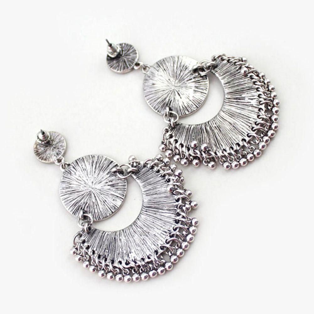 Ethnic Classic Boho Jewelry Carved Flower for Women Drop Earrings Tassel Dangle Earring Small Bells