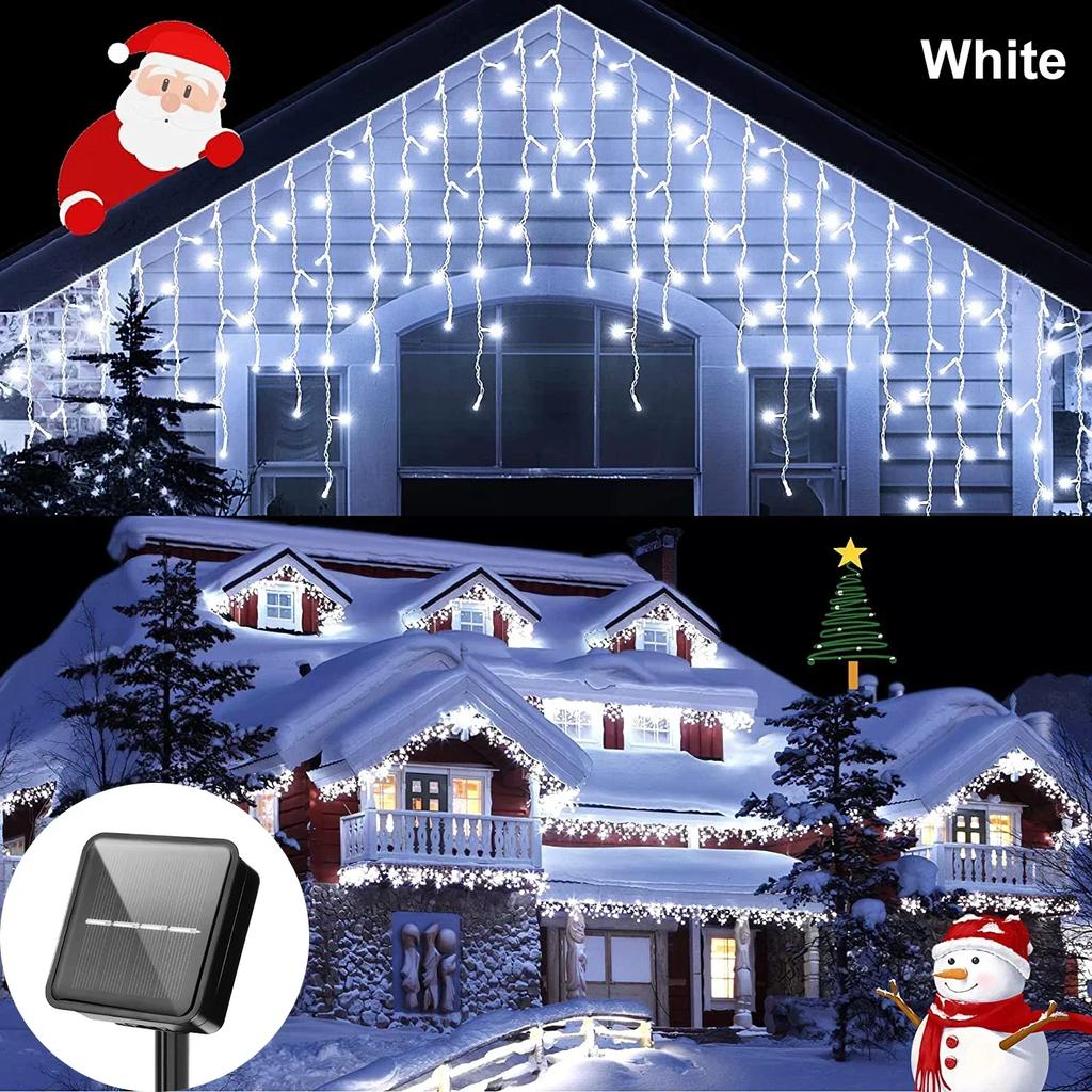 96LEDS Solar Curtain Icicle Light Outdoor Eaves Decor String Lights Garlands Garden Party Yard Christmas Decoration Holiday