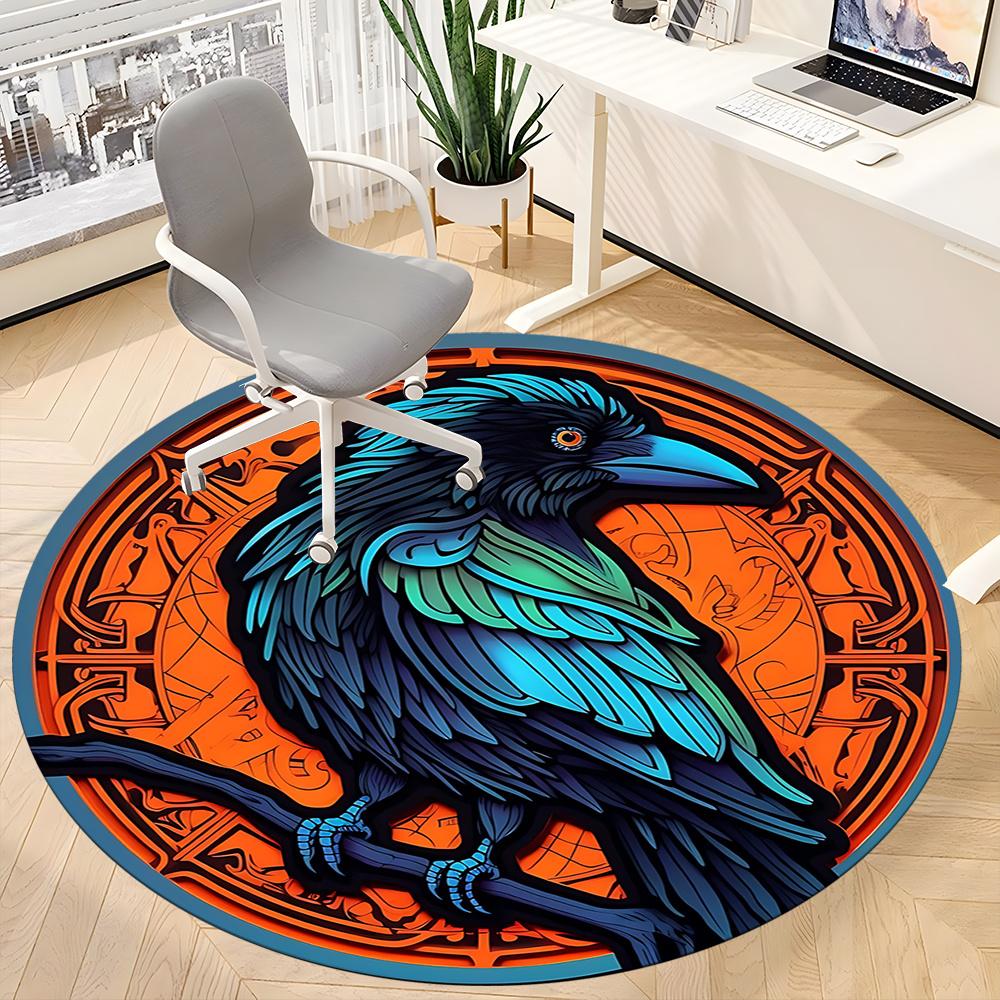 1pc Raven Symbol Office Round Area Rug, Indoor Mat Suitable ForOffice, Under Office Chairs Bedroom Living Room Home Decor, Room Deco u71