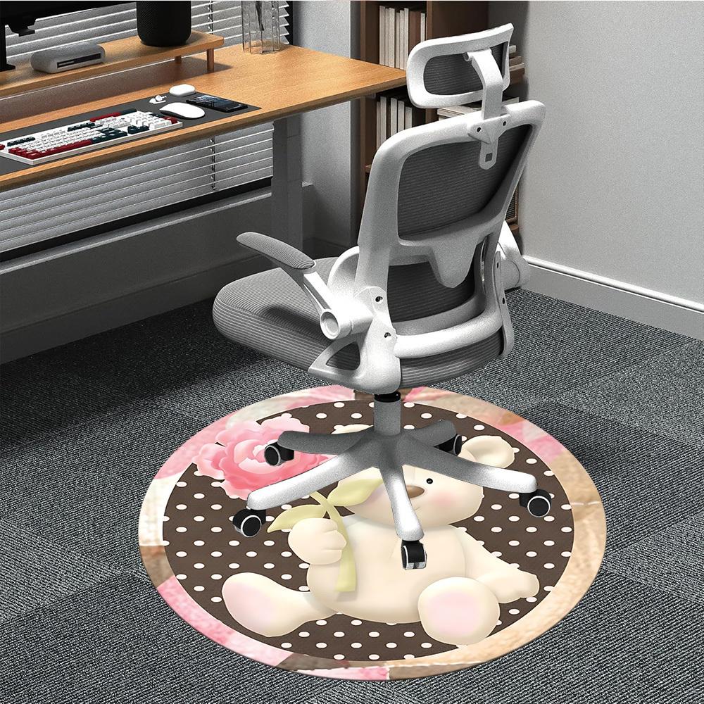 1pc Bear RoseChair Carpet for Office, Indoor Non-Slip Washable Polyester Fiber Carpet, Mat For Office, Machine Washable