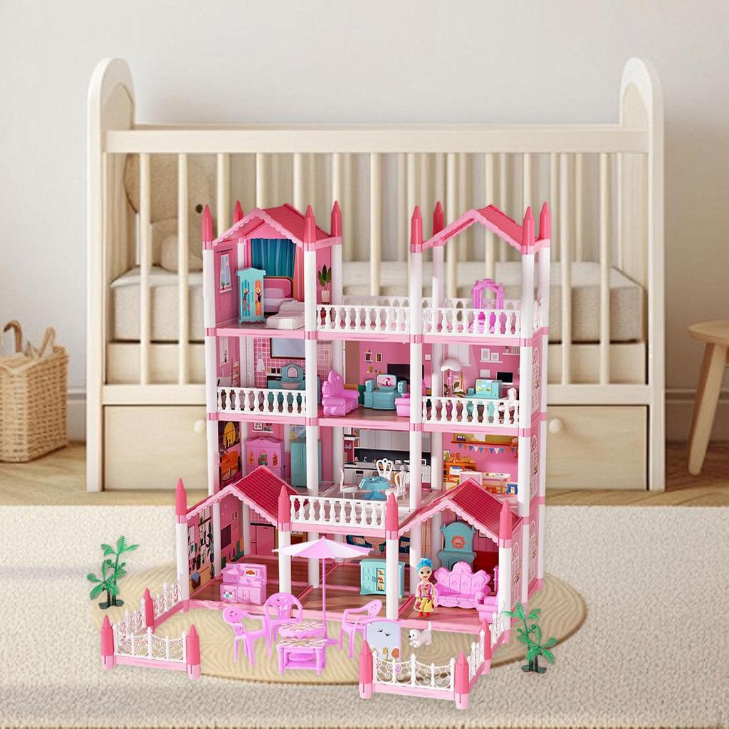 Puppenhaus-Spielset, Puppenhaus-Prinzessinnenvilla-Modell zum Selbstzusammenbau